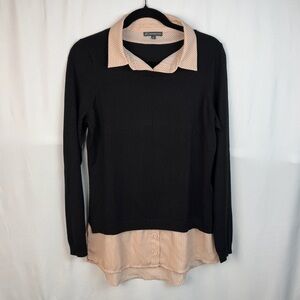 Adrianna Papell Black Sweater w/ Black Pink Polka Dot Undershirt Attached M